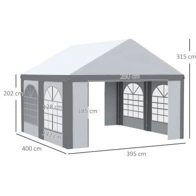 4x4m Metal Frame Gazebo Tent With Sides, White/Grey