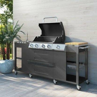 Outdoor Kitchen 4 Burner Gas BBQ with Side Burner