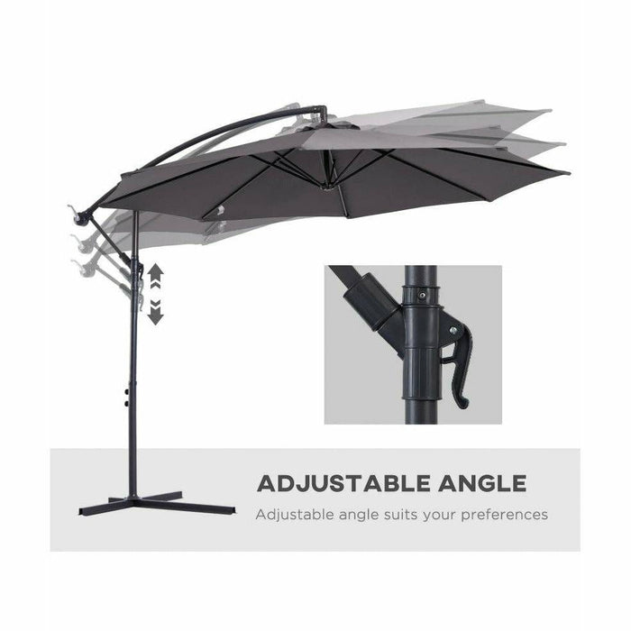 Cantilever Garden Parasol 3M Banana Umbrella Overhanging Sun Shade With Crank and Tilt - Grey