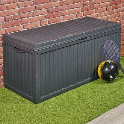 Plastic Outdoor Garden Storage Boxes Large 350 Litre , Lockable, Waterproof - Black