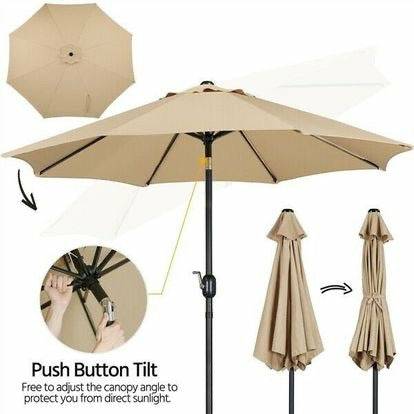 2.7m Garden Parasol Patio Umbrella Market Table Umbrella With Tilt & Crank Handle