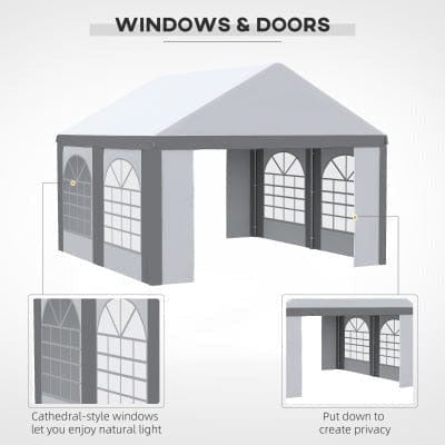 Steel Frame Gazebo With Sides, 4x4m, White/Grey