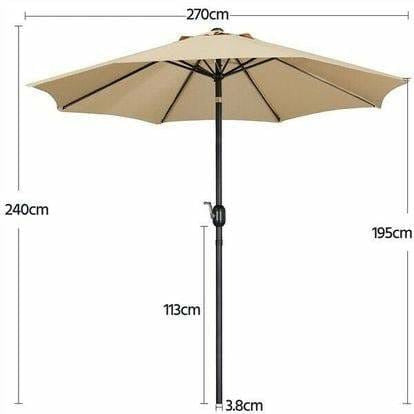 2.7m Garden Parasol Patio Umbrella Market Table Umbrella With Tilt & Crank Handle