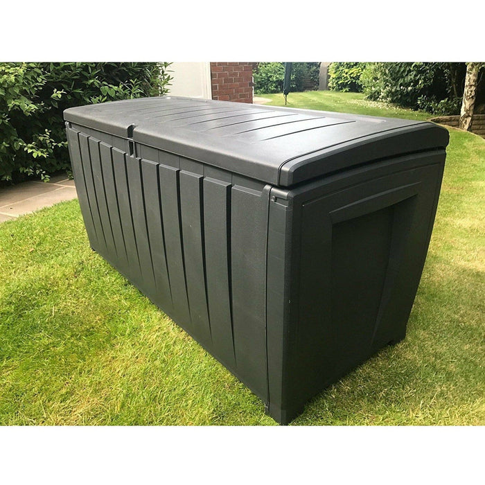Outdoor Garden Storage Box Large Waterproof Lockable Organizer Bin With Sit On Lid 340L
