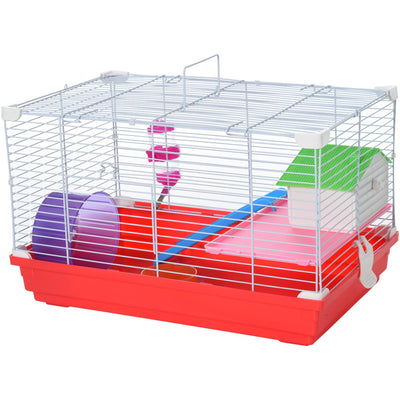 Dwarf Hamster Cage with Tunnels, Red & White Pawhut