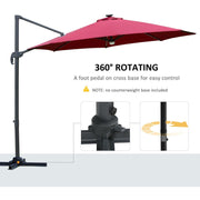 Image of a red cantilever parasol with solar lights