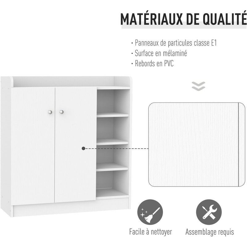 2 Door Shoe Cabinet with 4 Adjustable Shelves - White