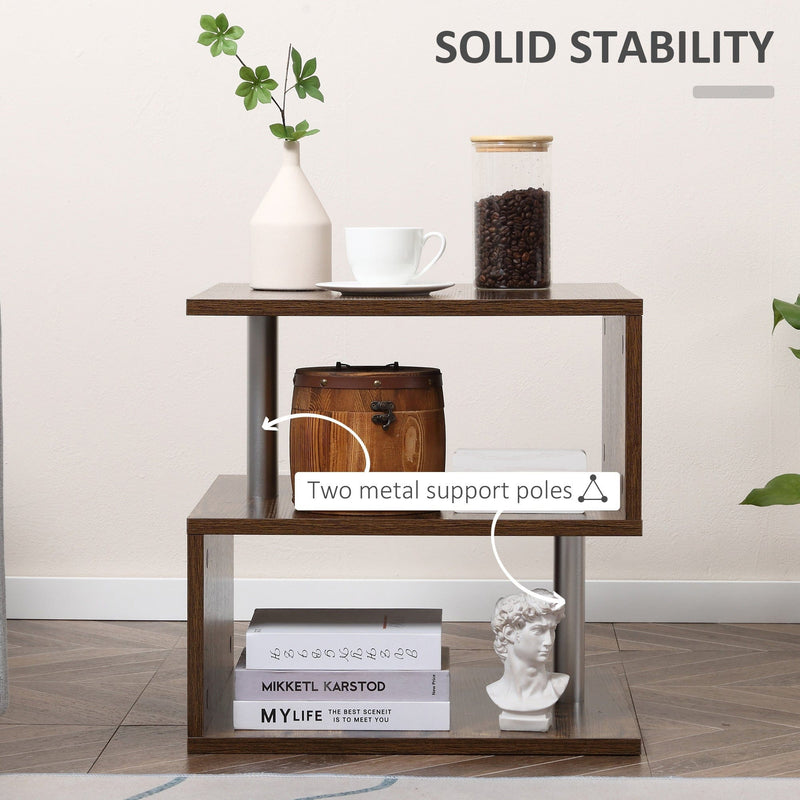 S Shape Coffee Table with 2-Tier Shelves, Home Office, Black