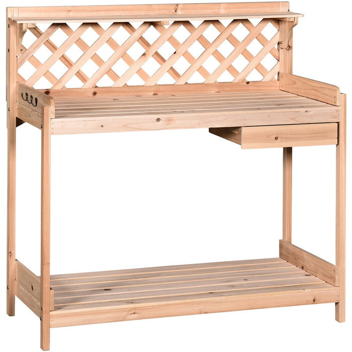 Wooden Potting Table - Drawer, Storage Shelves - Outdoor