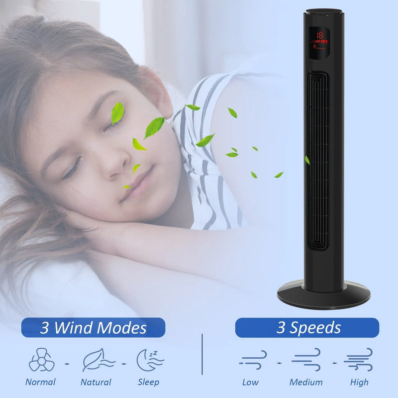 38" Tower Fan with Remote, 3 Speed, 12h Timer, Oscillation Homcom