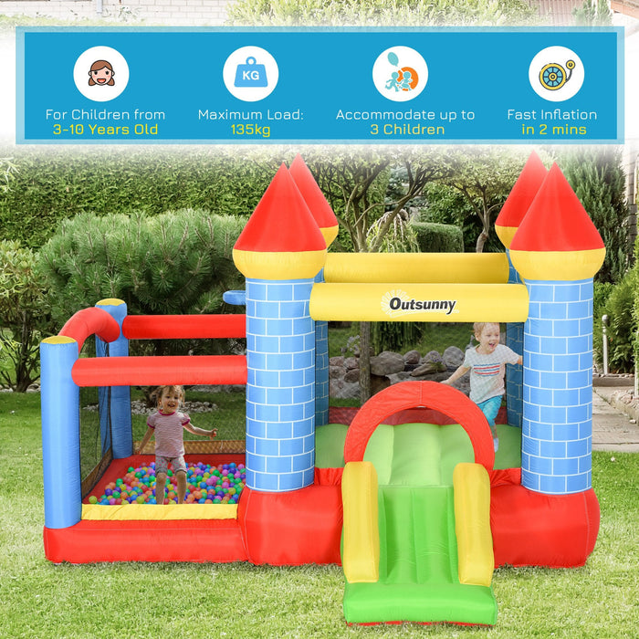 4-in-1 Kids Castle Bouncy With Pool and Slide, Age 3-10 Yrs