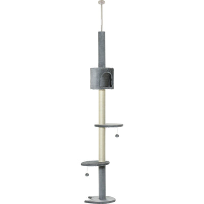 Multi-Layer Cat Tree, Scratching Post, Hanging Balls, Grey Pawhut