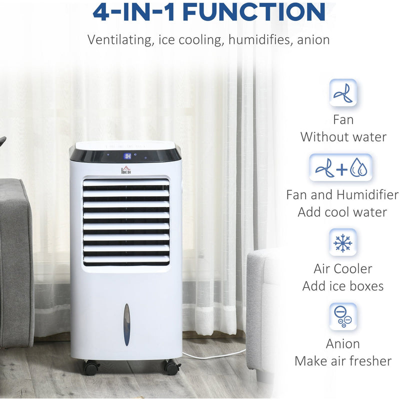 HOMCOM Portable Air Cooler, Evaporative Anion Ice Cooling Fan Water Conditioner Humidifier Unit w/3 Speed, Remote Controller, Timer for Home Bedroom Homcom