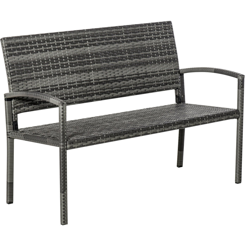 2 Seater Patio Rattan Bench, Grey Outsunny