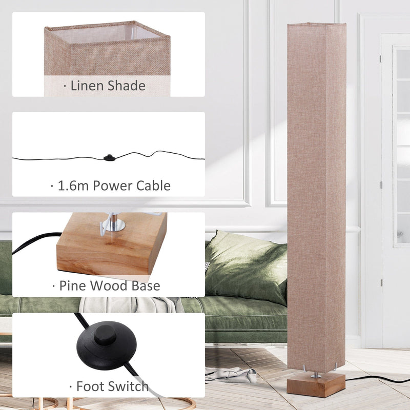 Tall Linen Floor Lamp, Wood Base, 2 Bulbs, Modern Design