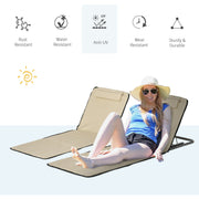 Outsunny Set of 2 Foldable Garden Beach Chair Mat Lightweight Outdoor Sun Lounger Seats Adjustable Back Metal Frame PE Fabric Head Pillow, Beige Outsunny