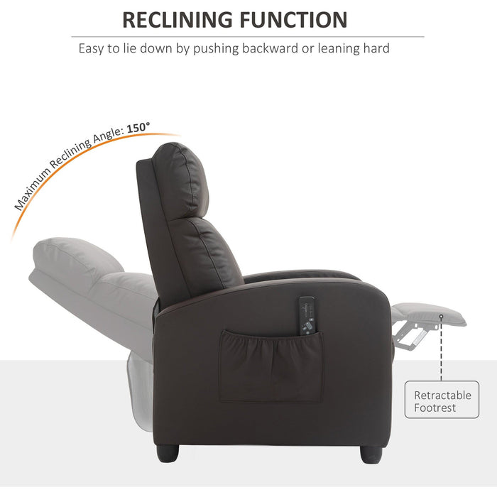 Leather Recliner Chair with Massage, Footrest, Remote, Black