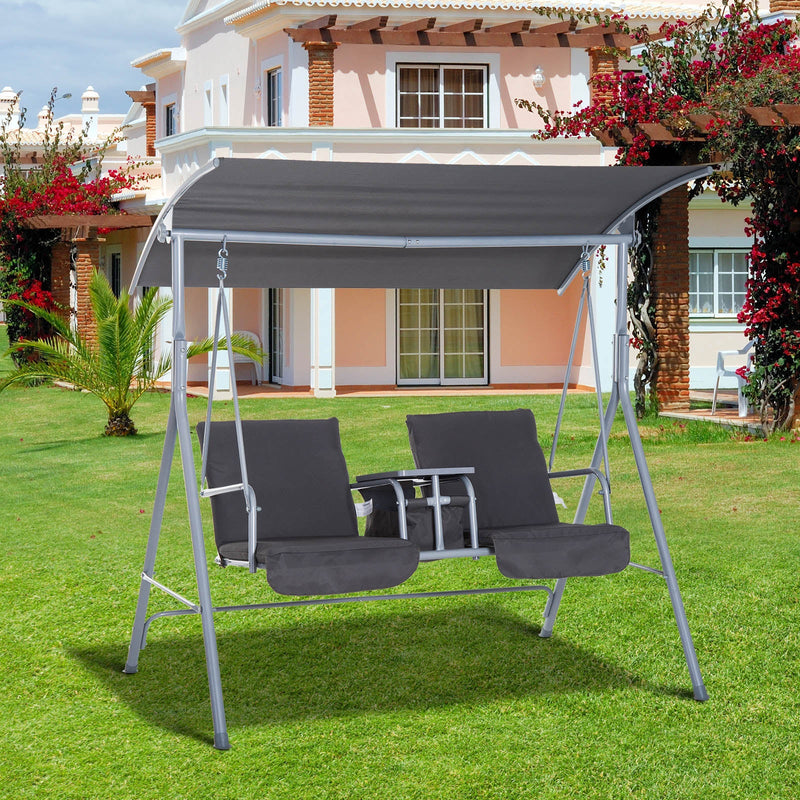 2 Seater Garden Swing Chair With Tilting Canopy & Storage Outsunny