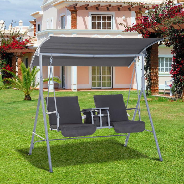 2 Seater Garden Swing Chair With Tilting Canopy & Storage
