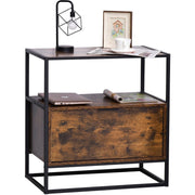 Industrial Style Side Table with Drawer, Shelf, Steel Frame Homcom