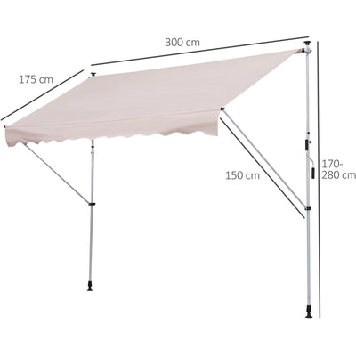 Manual Patio Awning, Retractable, 3 x 1.5m, Beige Outsunny