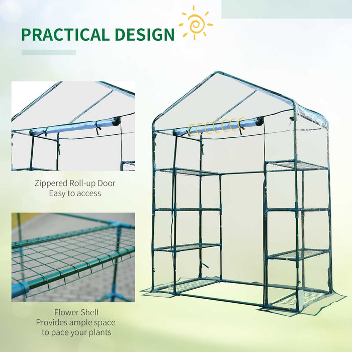 Walk in Portable Greenhouse, 8 Shelves, 4 Tiers, 143x73x195