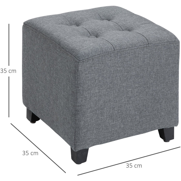 Linen Square Ottoman, Tufted, Side Table, Grey
