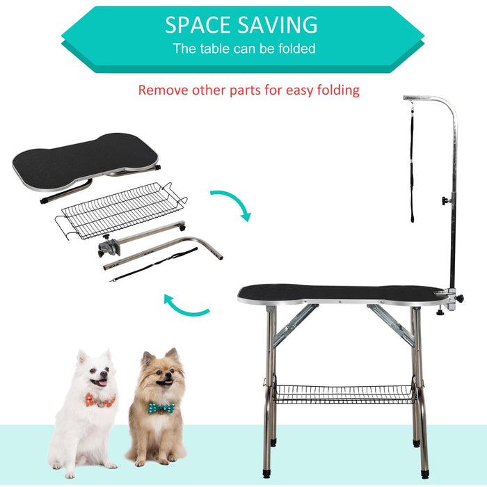 Folding Pet Grooming Table With Arm, Black