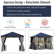 3x3m Polycarbonate Hard Roof Gazebo For Gardens, Steel Frame, Curtains, Mosquito Nets, Black Outsunny