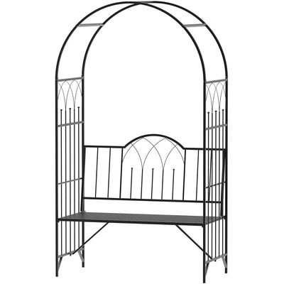 Metal Garden Arbour Bench for Two with High Arch for Climbing Plants Black Outsunny