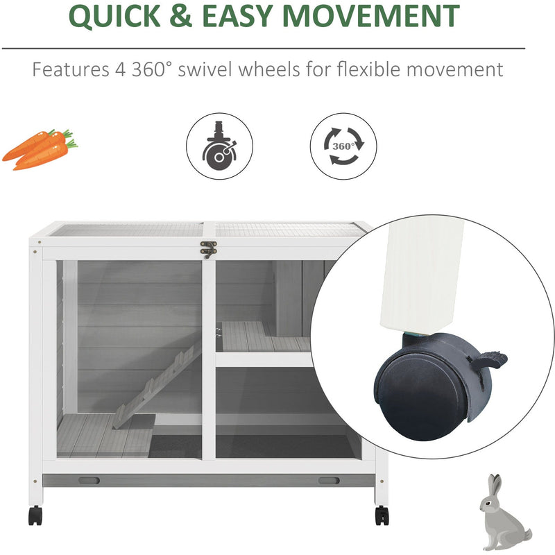 2 Level Indoor Rabbit Hutch With Wheels, Grey