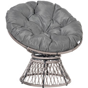 Outsunny 360° Swivel Rattan Papasan Moon Bowl Chair Round Lounge Garden Wicker Basket Seat with Padded Cushion Oversized for Outdoor Indoor, Grey Outsunny