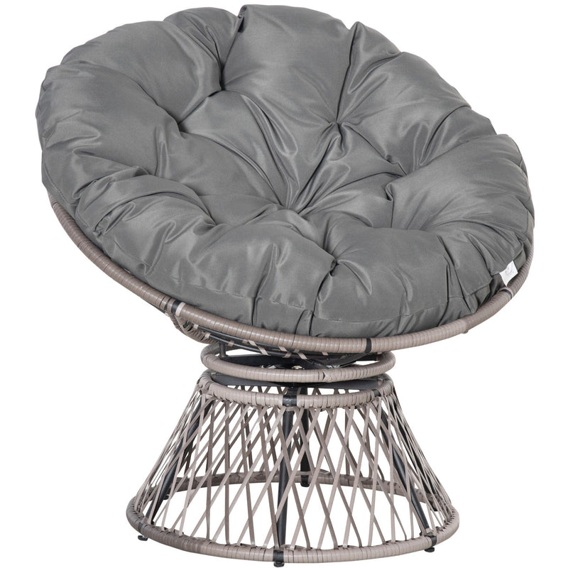 Outsunny 360° Swivel Rattan Papasan Moon Bowl Chair Round Lounge Garden Wicker Basket Seat with Padded Cushion Oversized for Outdoor Indoor, Grey Outsunny
