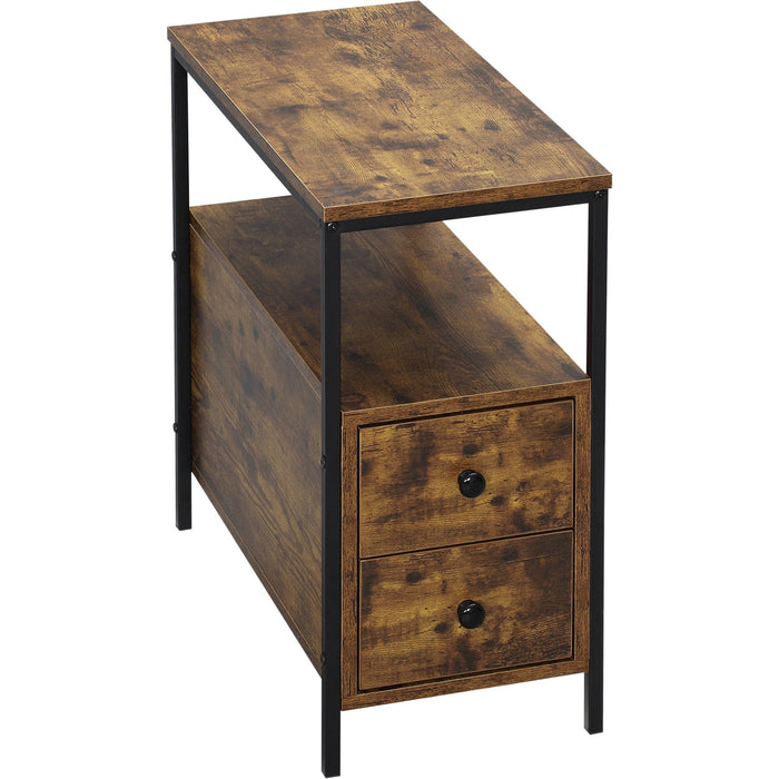Rustic Brown Side Table, 2 Drawers & Shelf