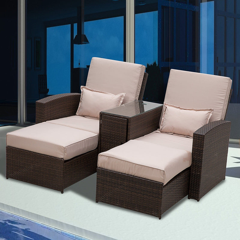 Rattan Lounger Set, Reclining Armchairs With Footstools