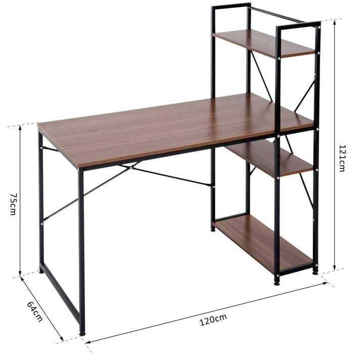 Industrial Style Computer Desk with Bookshelf, Metal Frame