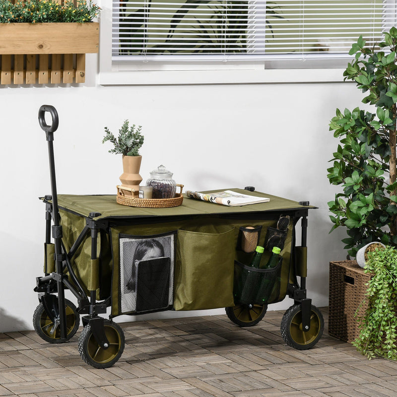 Folding Garden Trolley With Cover And Pockets, Green