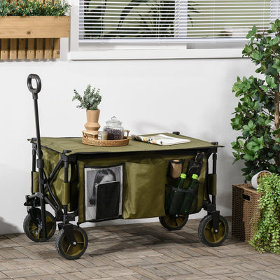 Folding Garden Trolley With Cover And Pockets, Green Outsunny