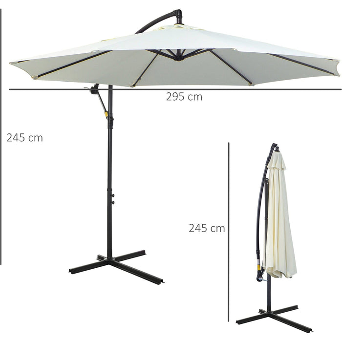 3m Banana Parasol, Crank Handle, 8 Ribs, Cross Base