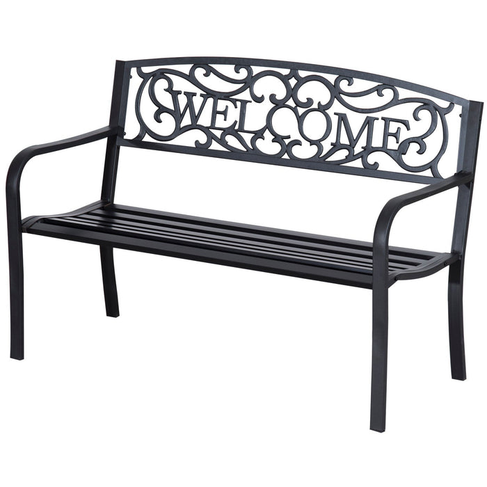 2 Seater Metal Garden Bench With Welcome Pattern