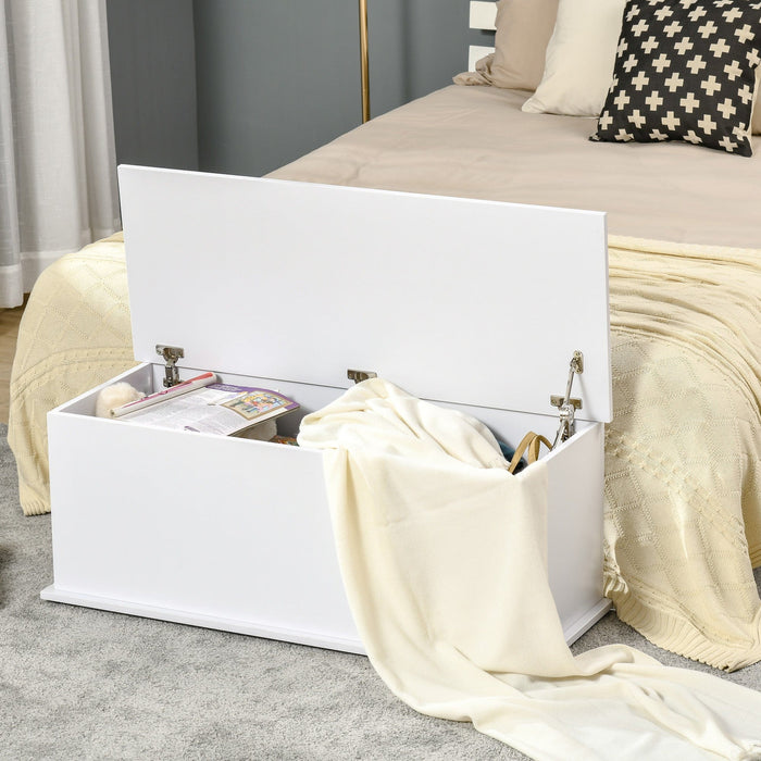 White Wooden Storage Box Ottoman With Lid