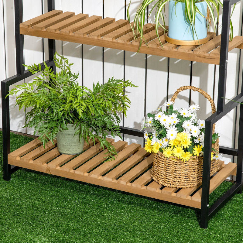 3 Tiered Plant Stand with Hanging Hooks for Indoor/Outdoor