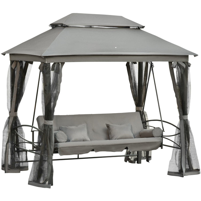 3 Seater Garden Swing Seat With Canopy, Grey