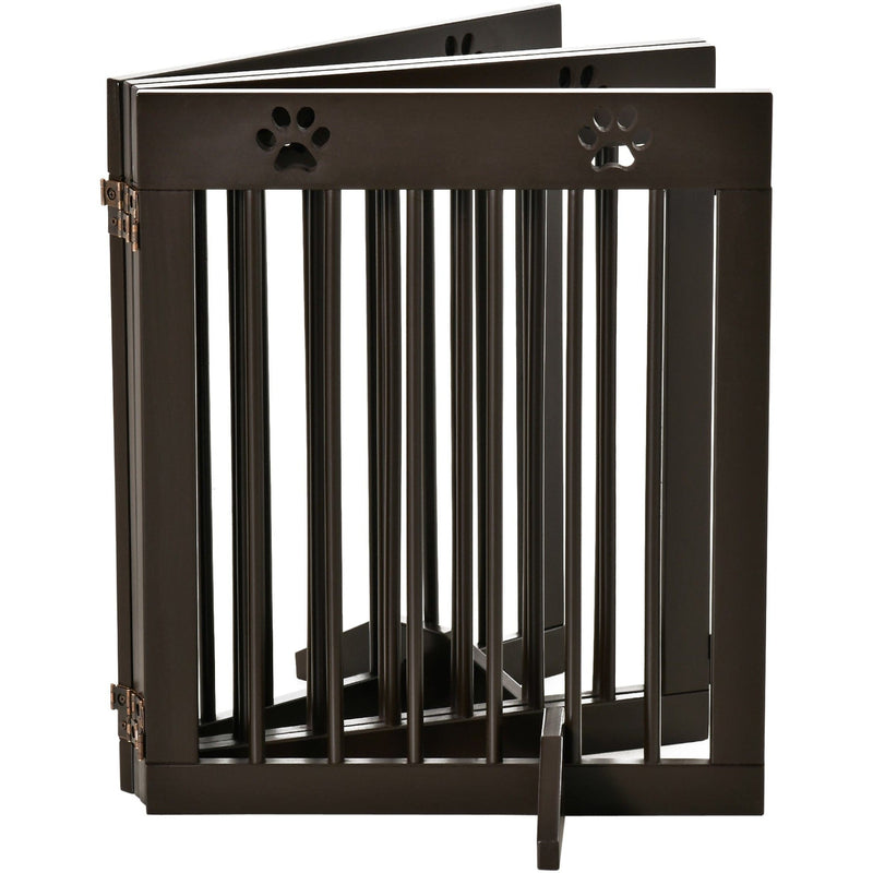 Freestanding Pet Gate, Folding Design, 204 x 61cm, Brown