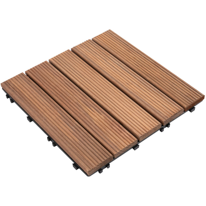 27 Pcs Solid Wood Interlocking Deck Floor Tile, Brown