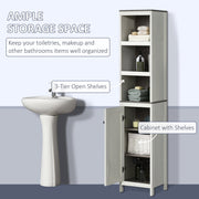 Antique White Tall Bathroom Cabinet With 3 Open Shelves Kleankin