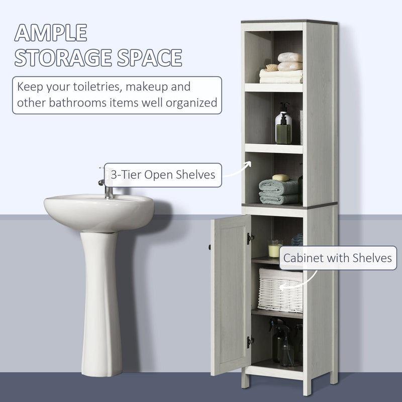 Antique White Tall Bathroom Cabinet With 3 Open Shelves Kleankin