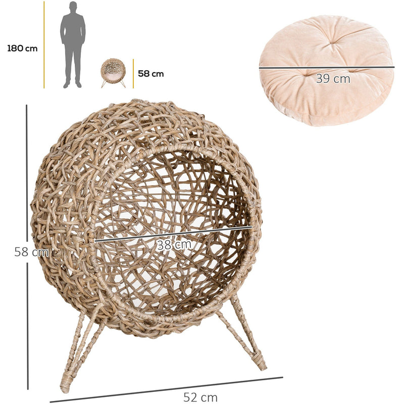 Elevated Wicker Cat Bed - Natural Wood