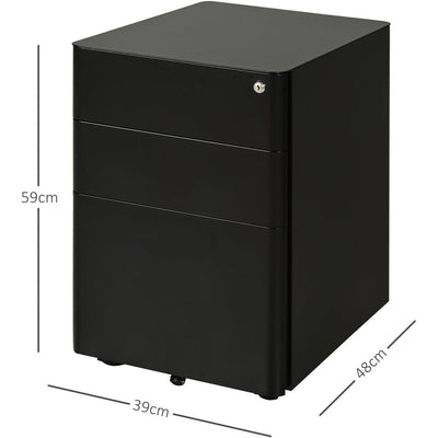 3 Drawer Steel Rolling File Cabinet, Fully Assembled Homcom