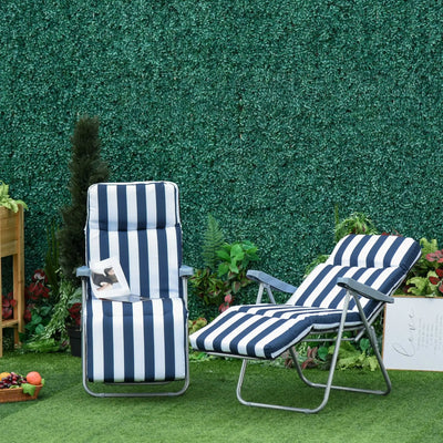 Set of 2 Garden Recliner Chairs, Blue Stripes Outsunny